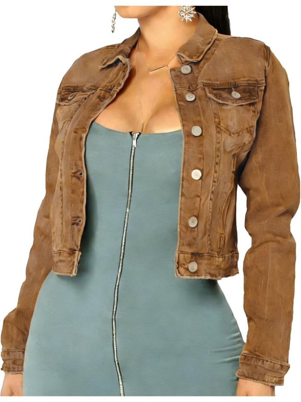 Women's Coffee Denim Fall Long Sleeve Classic Distressed Butterfly Jean Jackets